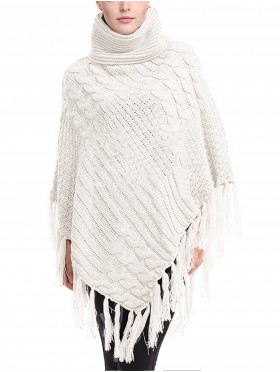 Cowl Neck Cape/Poncho W/Fringes